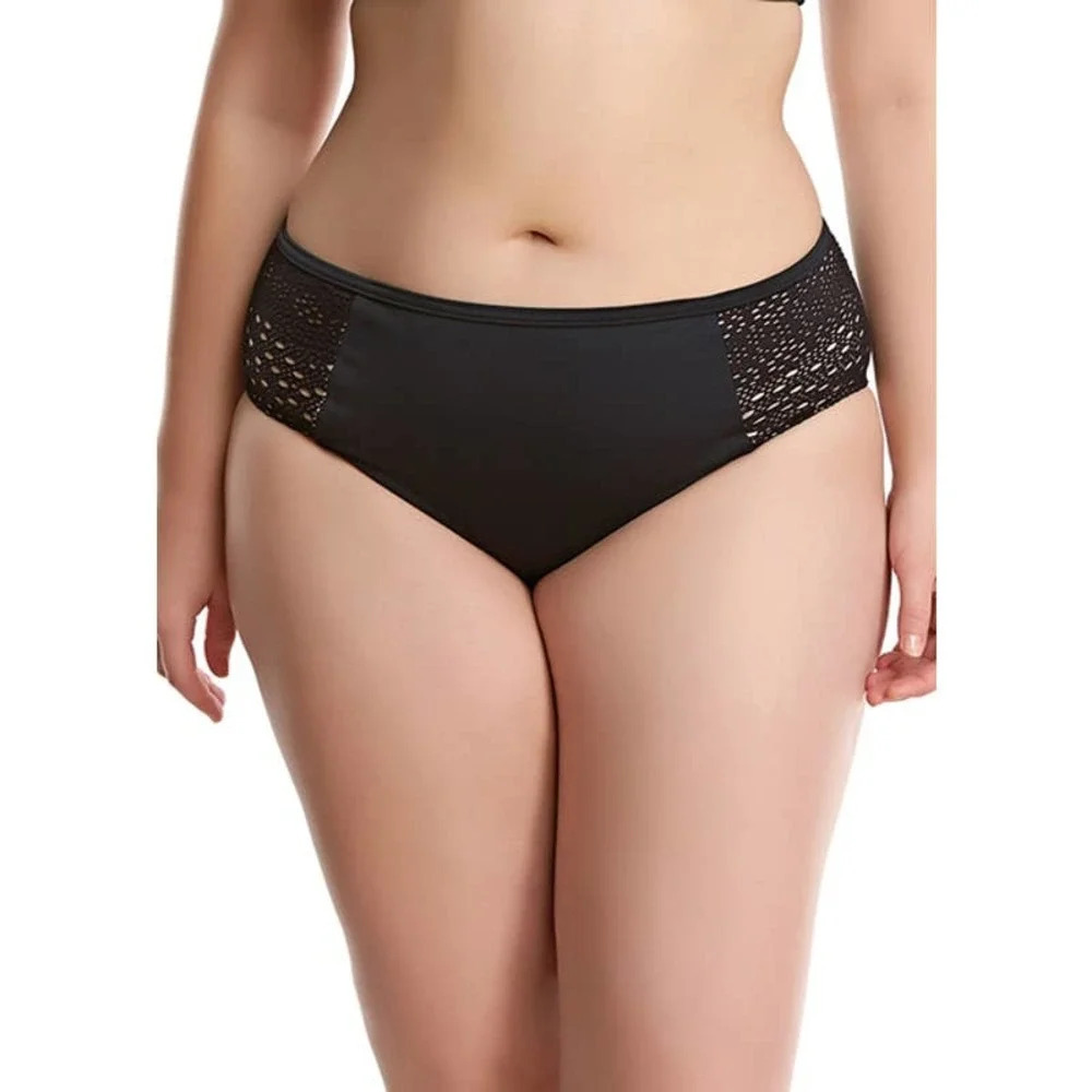 Elomi Mid Rise Bikini Bottom Brief Black Lace Size US 16